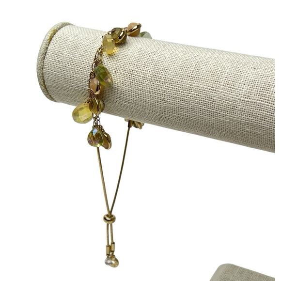 Anne Klein Bracelet Iridescent Color Beads Golden Snake Chain Slider Adjustable - Picture 8 of 10